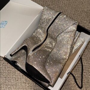 Dolls Kill Silver Glitter Heeled Boots